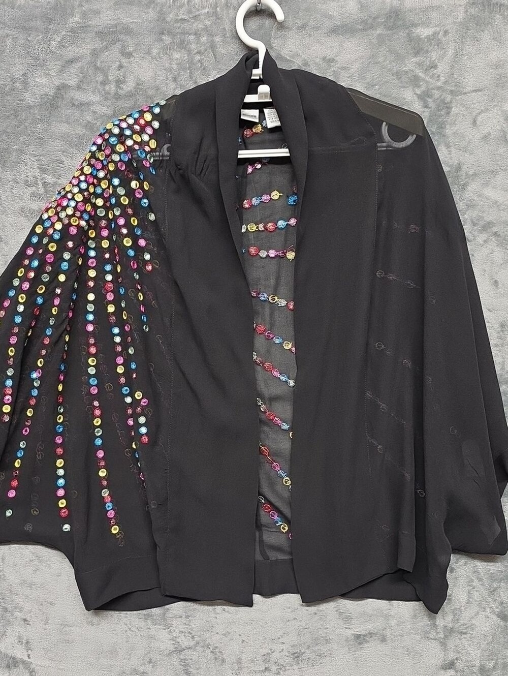Chico's Black Open-Front Jacket with Multicolor Embroidered Accents